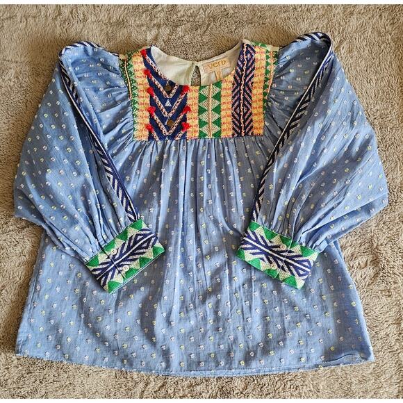 Anthropologie Verb by Pallavi Singhee Rhapsody Embroidered Cotton Blouse Sz XS - Picture 4 of 10